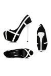 Black high heel suede platform pumps with white stripes 14cm Heel 4.5cm Platform Kvoll