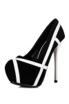 Black high heel suede platform pumps with white stripes 14cm Heel 4.5cm Platform Kvoll