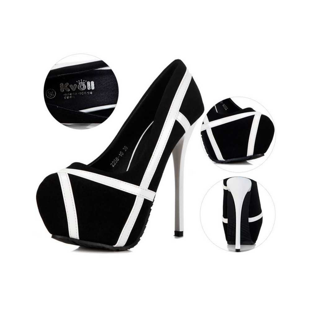 Black high heel suede platform pumps with white stripes 14cm Heel 4.5cm Platform Kvoll