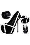 Black high heel suede platform pumps with white stripes 14cm Heel 4.5cm Platform Kvoll