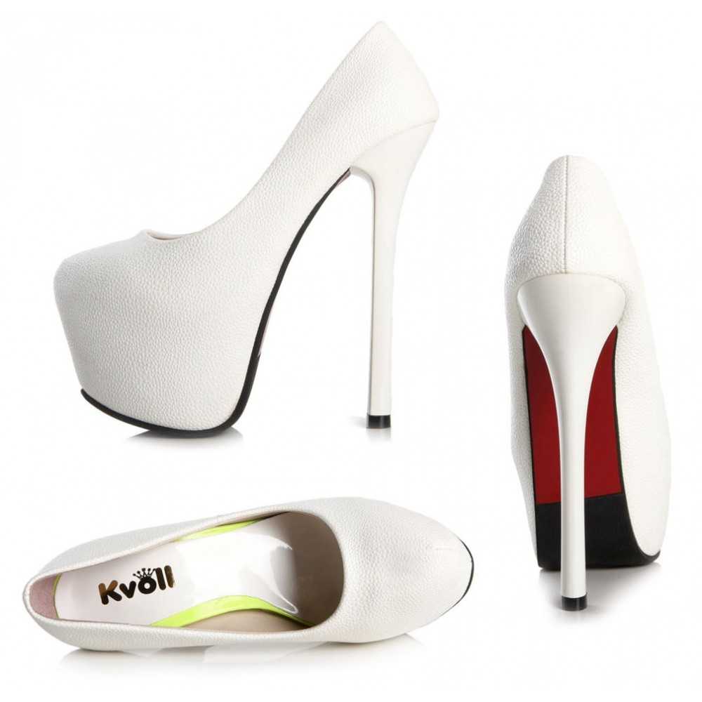 Scarpe tacco alto sexy decolettè ecopelle Tacco alto a spilo 15.5cm Plateau 6.5cm Bianco Kvoll