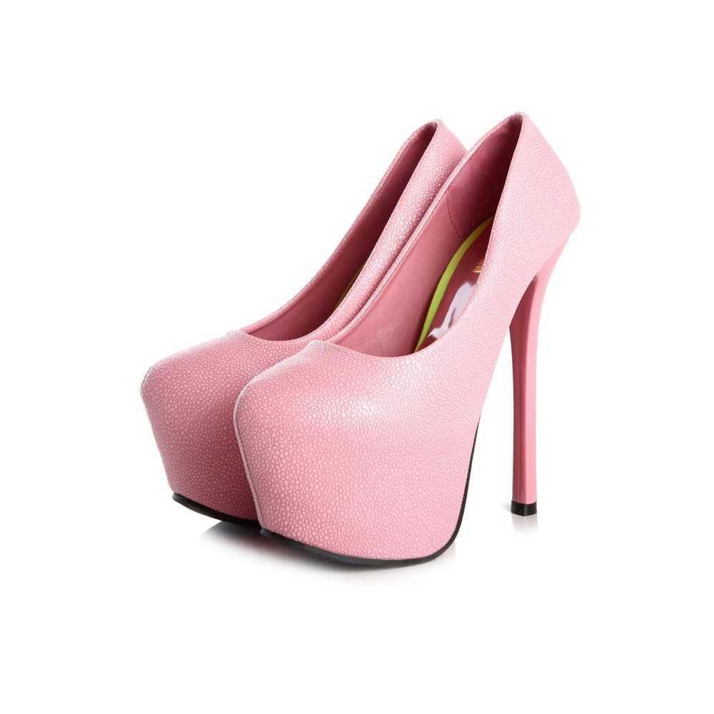 High heel platform pumps in faux leather 15.5cm Heel 6.5cm Platform Pink Kvoll