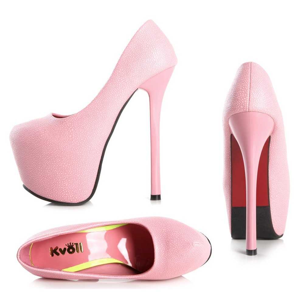 Scarpe tacco alto sexy decolettè ecopelle Tacco alto a spilo 15.5cm Plateau 6.5cm Rosa Kvoll