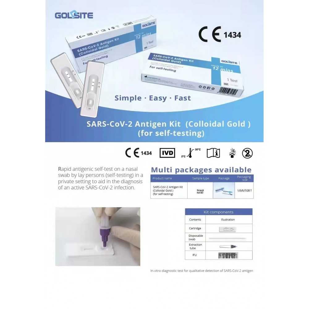 SARS-COV-2 Goldsite Antigenic Rapid Swab Test CE1434-IVD Self Test N90056004565