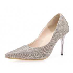 Glitter high heel pointy toe pumps 10cm Stiletto Heel Gold Mersh