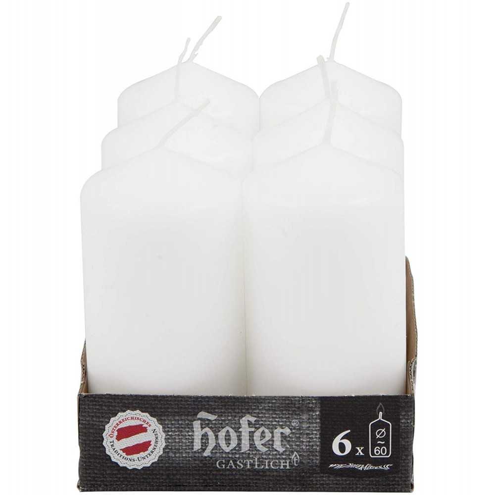 White Hofer Large Cylindrical Candles 6x12cm Set of 6 Candles 30h