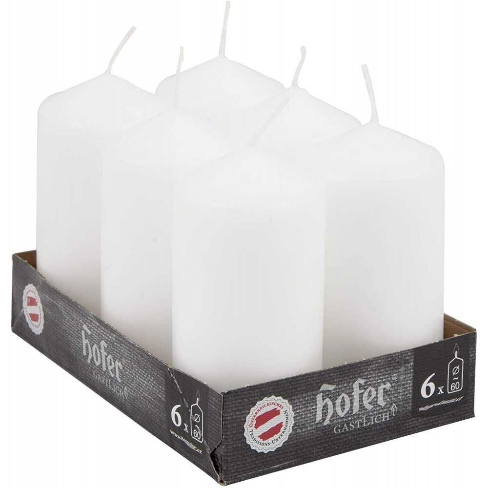 White Hofer Large Cylindrical Candles 6x12cm Set of 6 Candles 30h