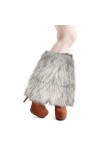 Women's leg warmers in fake fur 40cm White-gray color