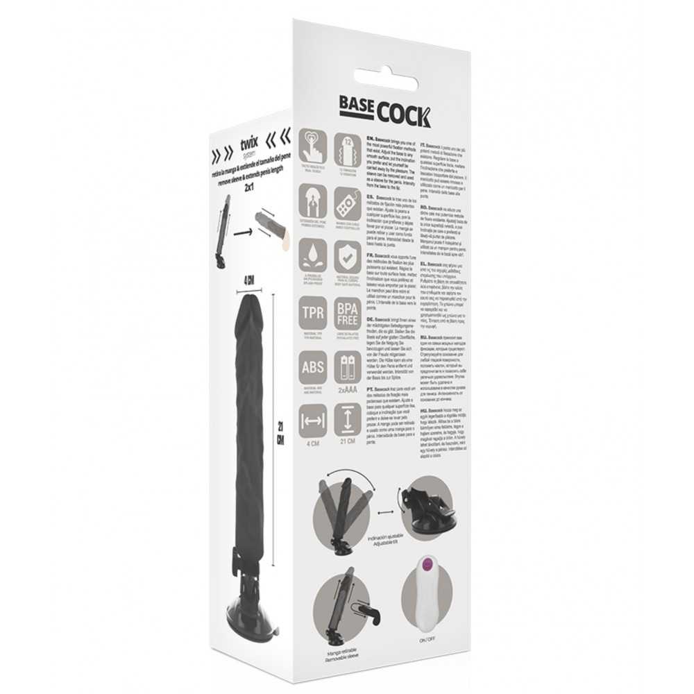 BaseCock Black Realistic Vibrator remote control 21cm