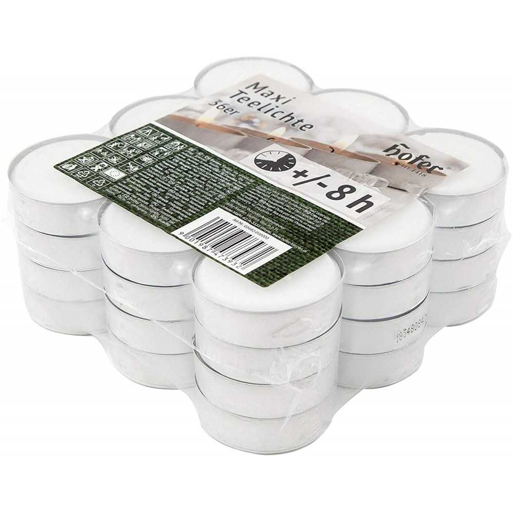 Hofer Maxi Tealight Unscented Candles 8h 57mm 36Pcs White