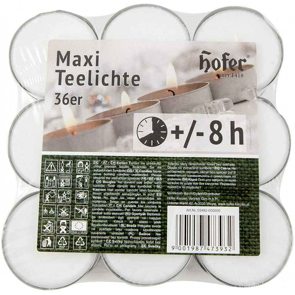 Hofer Maxi Tealight Unscented Candles 8h 57mm 36Pcs White