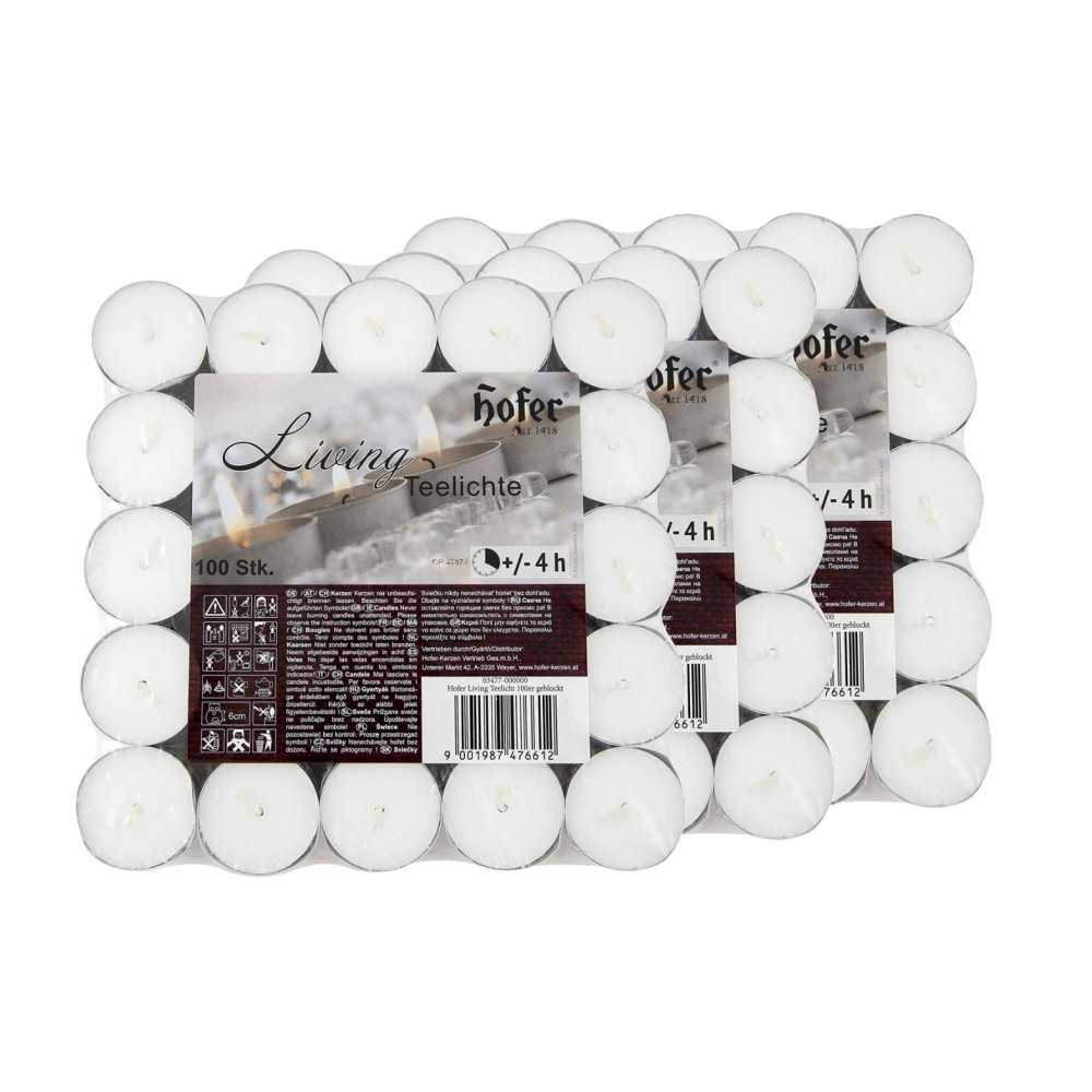 Hofer Tealight 300Pz Living 4h Candele Lumini Bianchi Non profumati