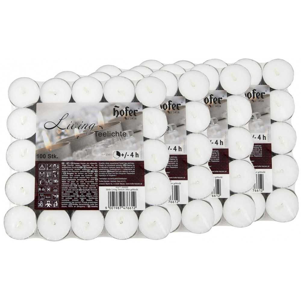 White Hofer Living Tealight Unscented Candles 4h 400Pcs