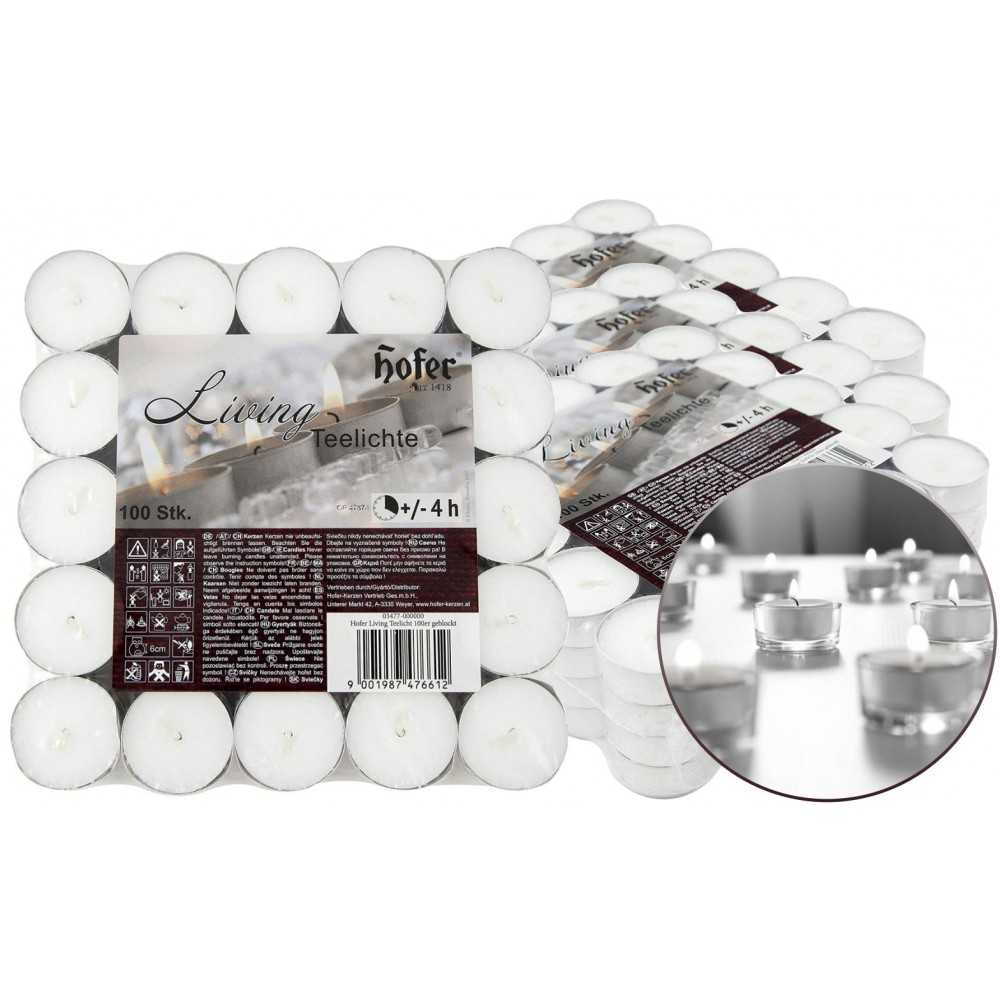 White Hofer Living Tealight Unscented Candles 4h 400Pcs