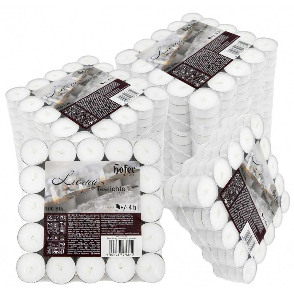 White Hofer Living Tealight Unscented Candles 4h 1000Pcs