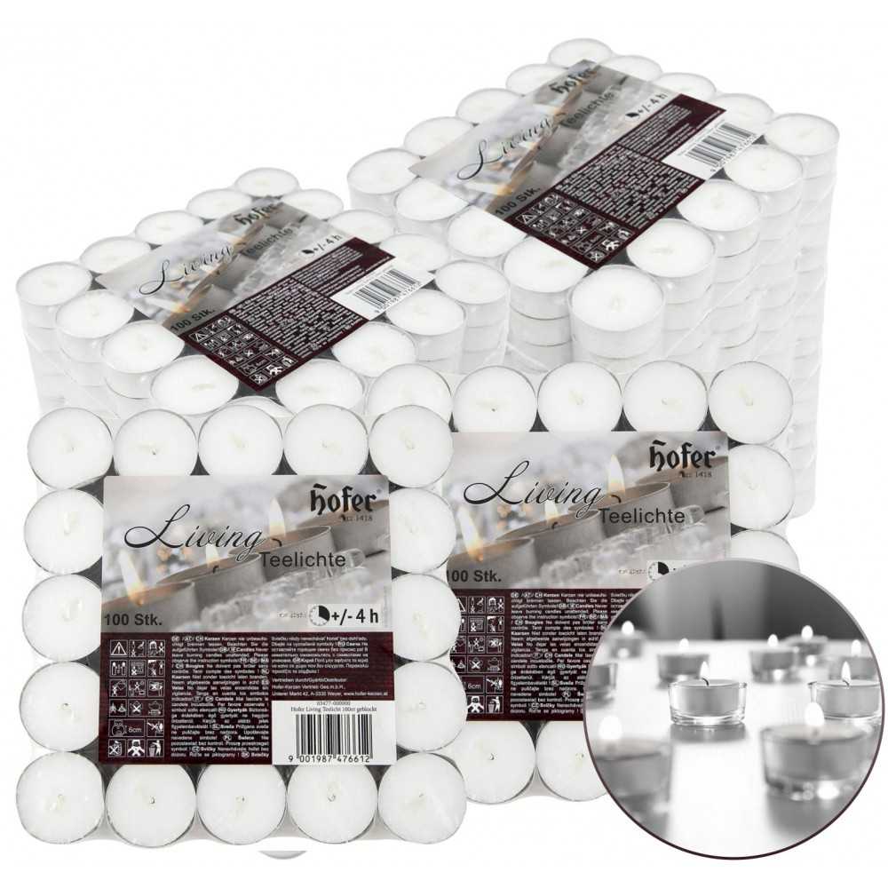 White Hofer Living Tealight Unscented Candles 4h 1000Pcs