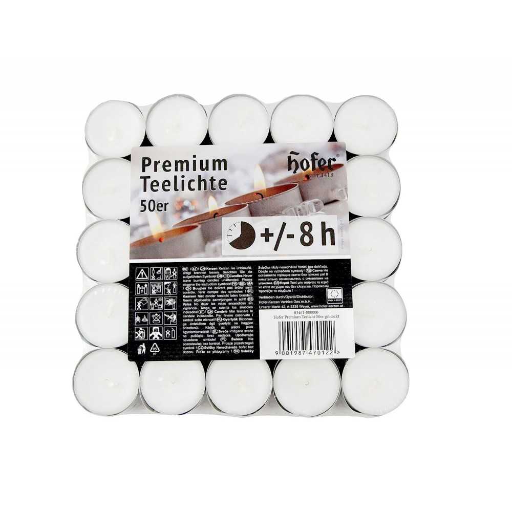 Hofer Premium Tealight Candele Lumini Non profumati 8h 50Pz Bianco