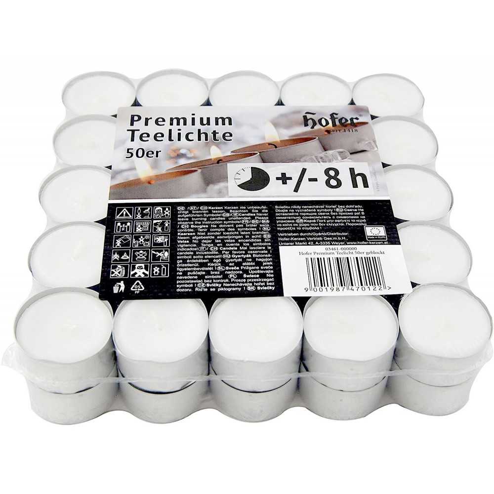 Hofer Premium Tealight Unscented Candles 8h 50Pcs White