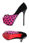 Peep toe platform shoes 13.5cm Heel 5cm Platform Colour Black and Fuchsia