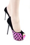 Peep toe platform shoes 13.5cm Heel 5cm Platform Colour Black and Fuchsia