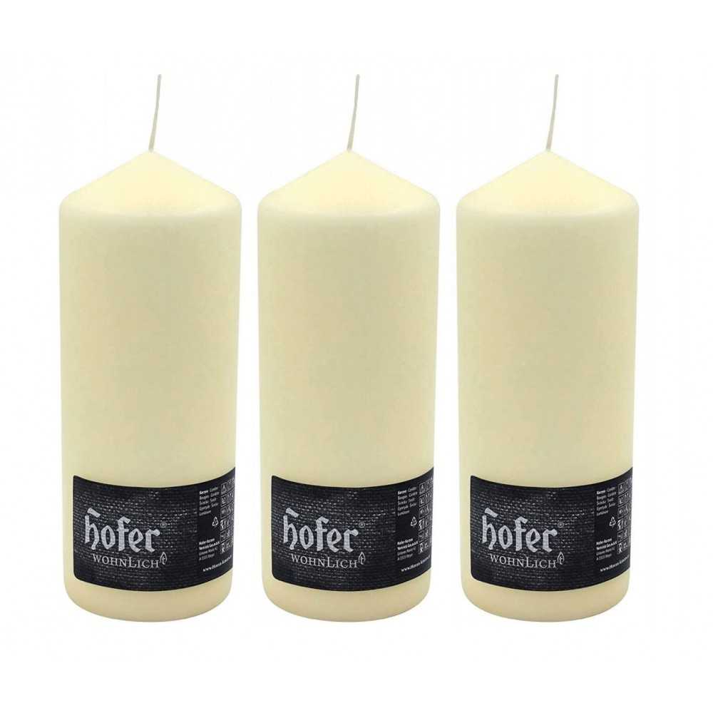 Hofer Non-drip Pillar Candles 3Pcs 78h Ivory