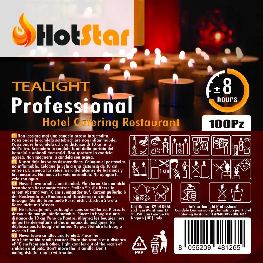 HotStar Professional Tealight Candele Lumini Non profumati 8h 100Pz Bianco
