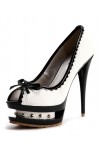 Peep toe platform shoes with bow 14cm Heel/4cm Platform White and Black