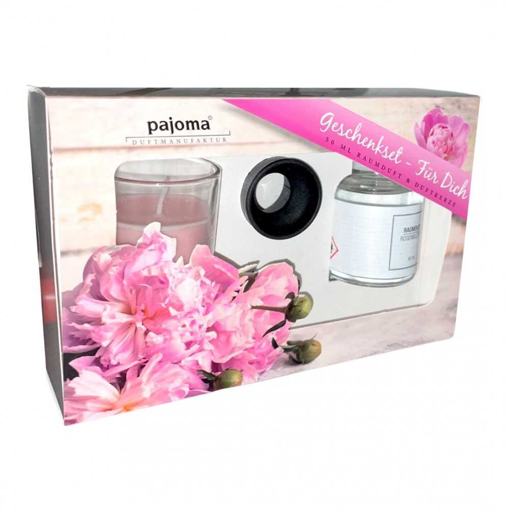 Pajoma Set Regalo Per Te Candela e Diffusore alla Rosa con bastoncini di legno