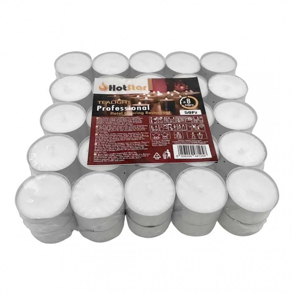 HotStar Professional Tealight Candele Lumini Non profumati 8h 50Pz Bianco