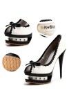 Peep toe platform shoes with bow 14cm Heel/4cm Platform White and Black