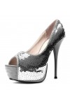 Sequin peep toe platform shoes 13.5cm Heel 4cm Platform Silver