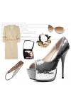 Sequin peep toe platform shoes 13.5cm Heel 4cm Platform Silver