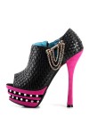 Peep toe platform ankle boots with chains 14cm Heel 4cm Platform Black and Fuchsia