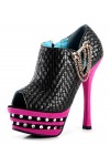 Peep toe platform ankle boots with chains 14cm Heel 4cm Platform Black and Fuchsia