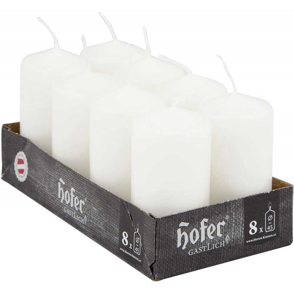 Hofer Non-drip Pillar Candles 45x90mm 12h Box of 8Pcs White