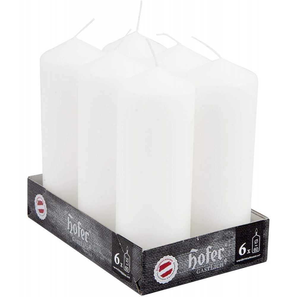 White Hofer Large Cylindrical Candles 6x16.5cm Set of 6 Candles 43h