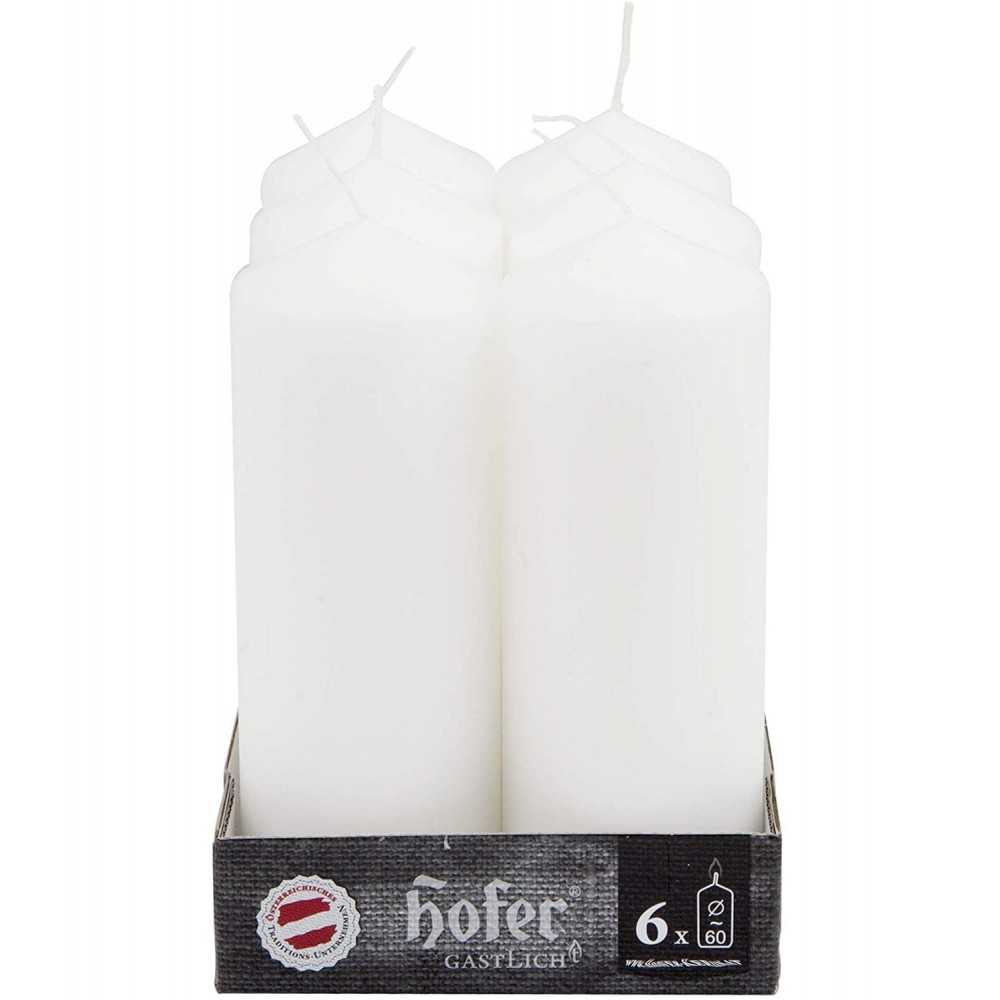 Hofer Candele Grandi Cilindriche 6x16,5cm Set di 6 Candele 43h Bianco