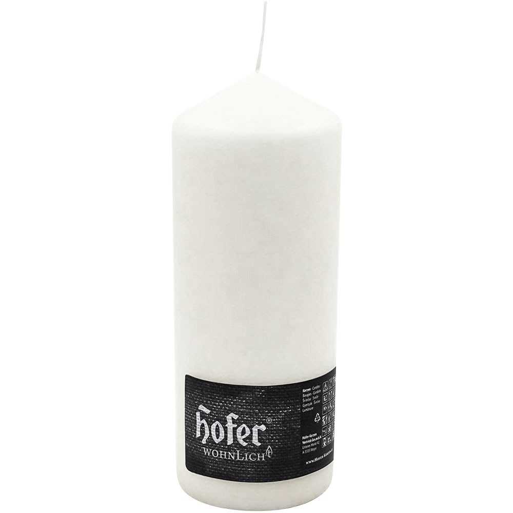 Hofer White Non-drip Pillar Candles 10x20cm 110h 1Pcs