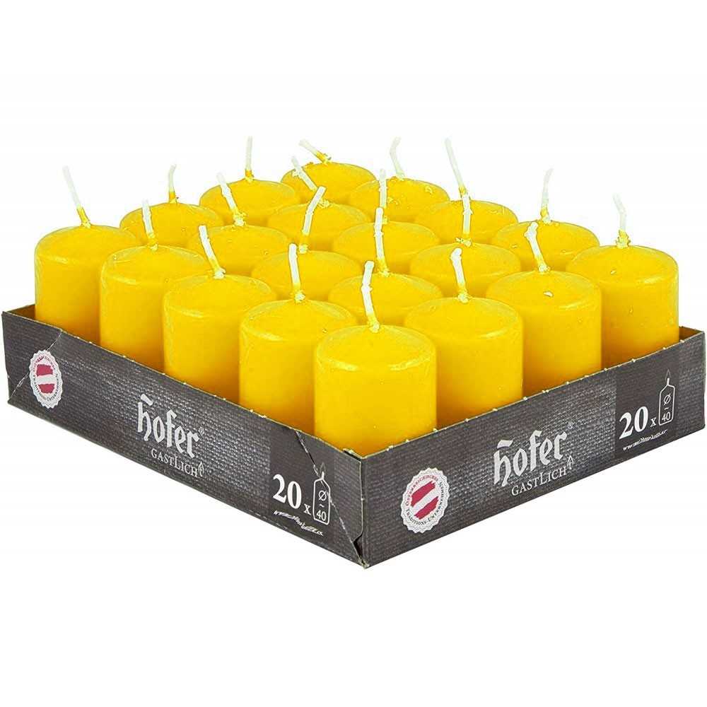 Hofer Non-drip Pillar Candles 4x7cm 7h Box of 20Pcs Yellow