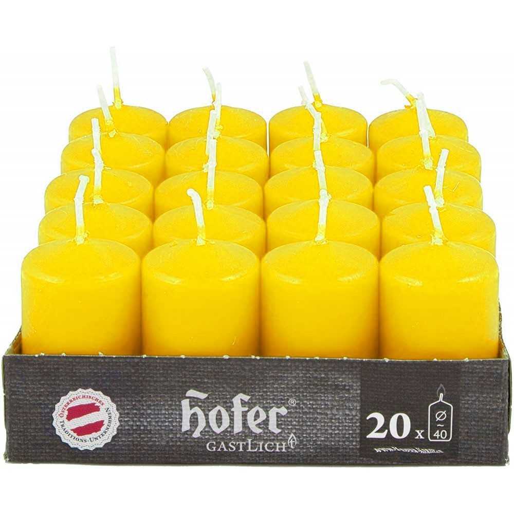 Hofer Candele Cilindriche Antigoccia 40x70mm 7h Box 20Pz Giallo