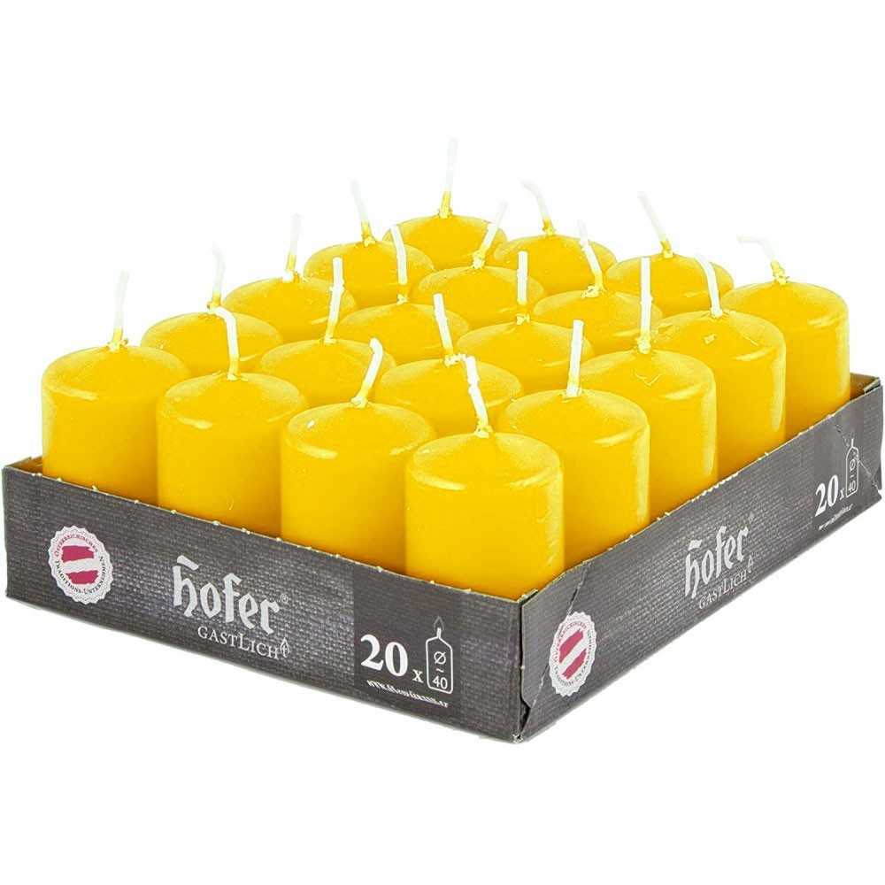 Hofer Candele Cilindriche Antigoccia 40x70mm 7h Box 20Pz Giallo