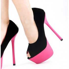 Peep toe platform shoes 15cm Heel 5cm Platform Black/Fuchsia Kvoll