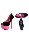 Scarpe tacco alto sexy spuntate con plateau Tacco 15cm Plateau 5cm Nero/Fucsia Kvoll