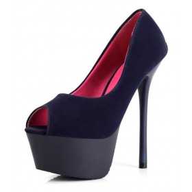 Peep toe platform shoes 15cm Heel 5cm Platform Blue Kvoll