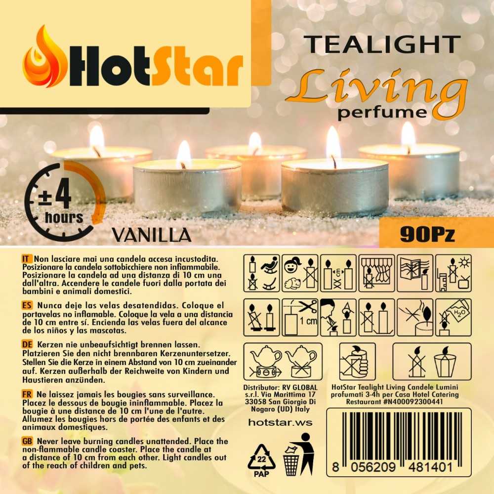 HotStar Living Tealight Candele Lumini Profumati VANIGLIA 4h 90Pz