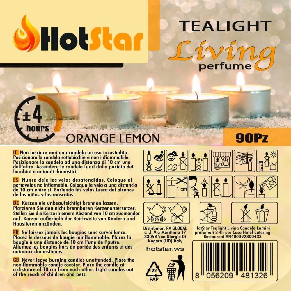 HotStar Living Tealight Candele Lumini Profumati ARANCIA E LIMONE 4h 90Pz