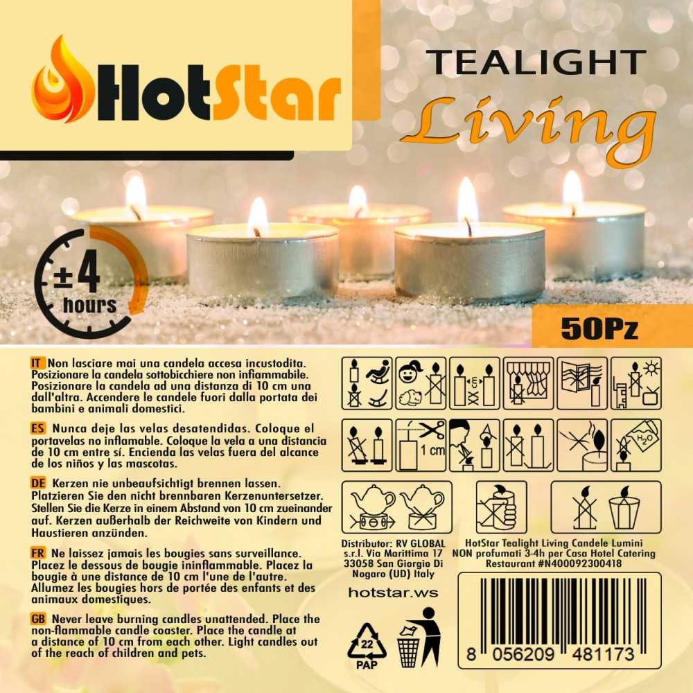 HotStar Living Tealight Candele Lumini Non profumati 4h 50Pz Bianco