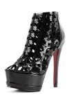 Sandali tacco alto sexy a stivaletto spuntati in vernice Tacco 14cm Plateau 4.5cm Nero Kvoll