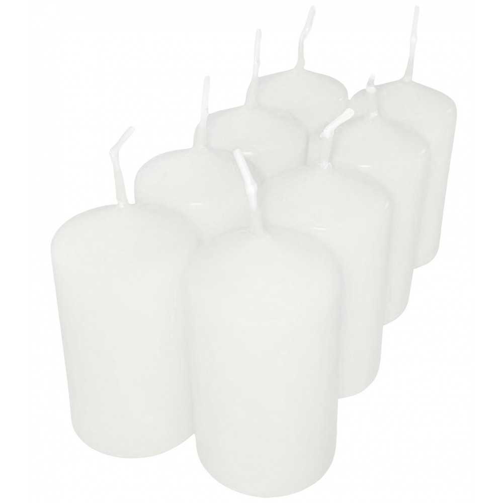 HotStar Pillar Wax Cylindrical Candles Duration 7 Hours d40 h70 mm White Color Set of 8 Pieces