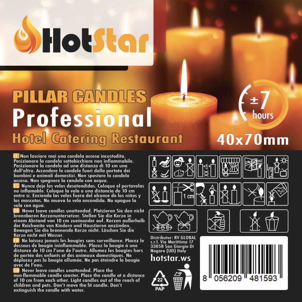 HotStar Candele Cilindriche Cera a Colonna Durata 7 Ore d40 h70 mm Colore Bianco Set di 8 Pezzi Antigoccia